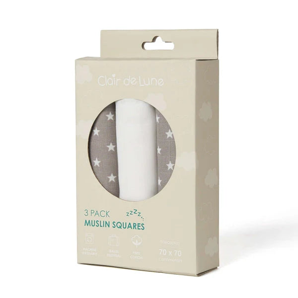 RetailSync:10760 Clair De Lune Muslin Square 3pk