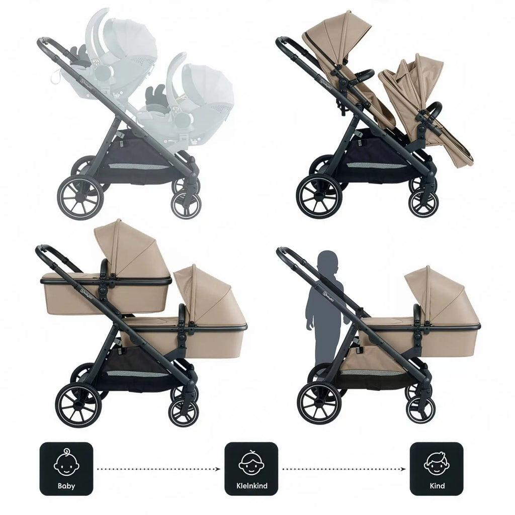 RetailSync:12873 BabyGo DUO Twin Stroller - Seats & Bassinets inc. Adapters