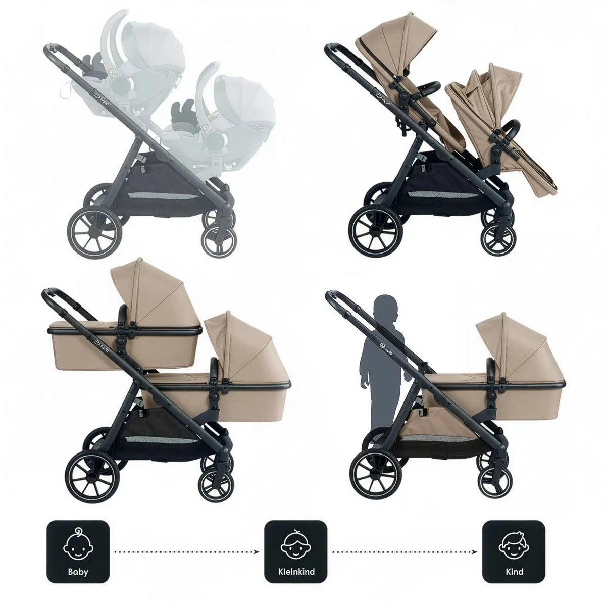 RetailSync:12873 BabyGo DUO Twin Stroller - Seats & Bassinets inc. Adapters