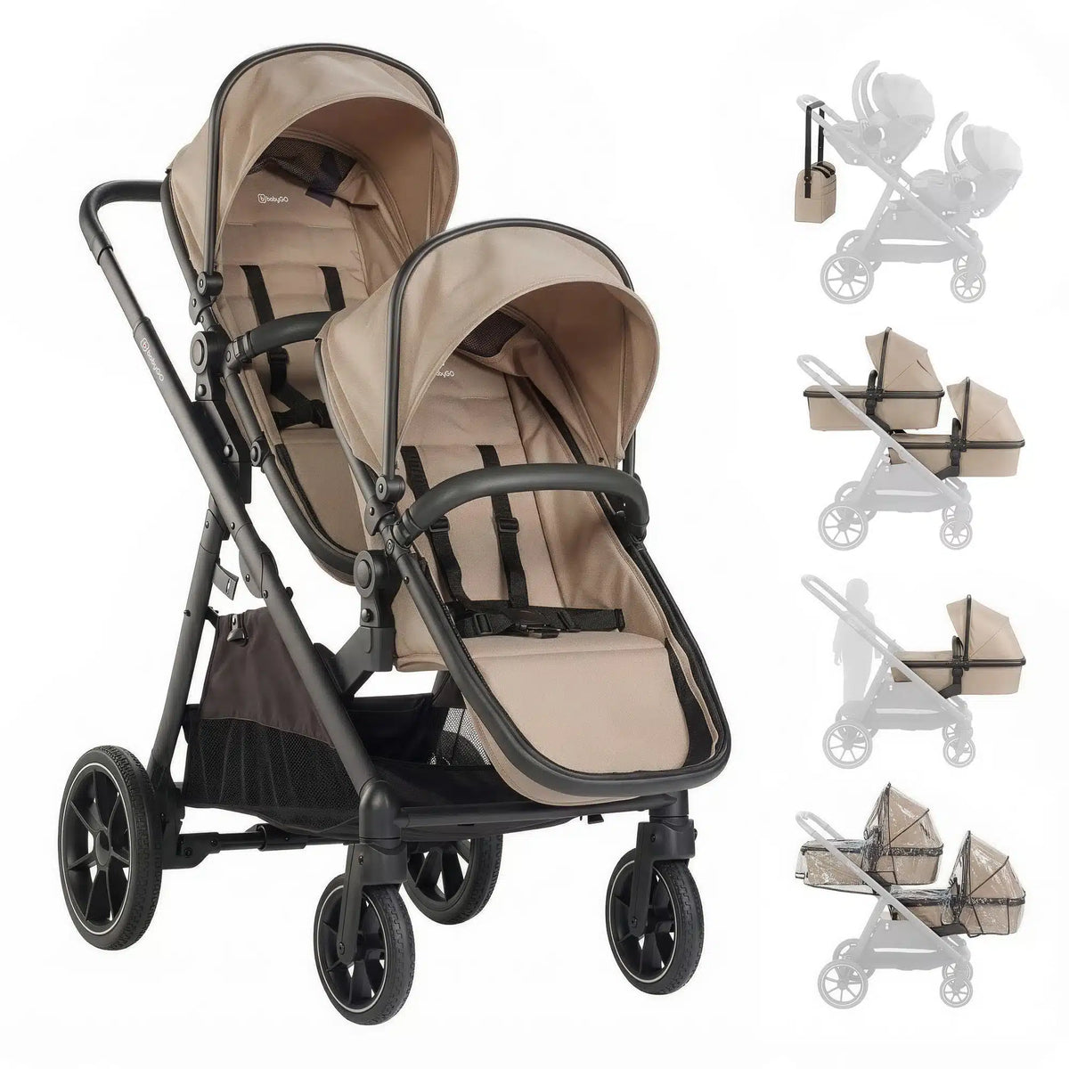 RetailSync:12874 BabyGo DUO Twin Stroller - Seats & Bassinets inc. Adapters