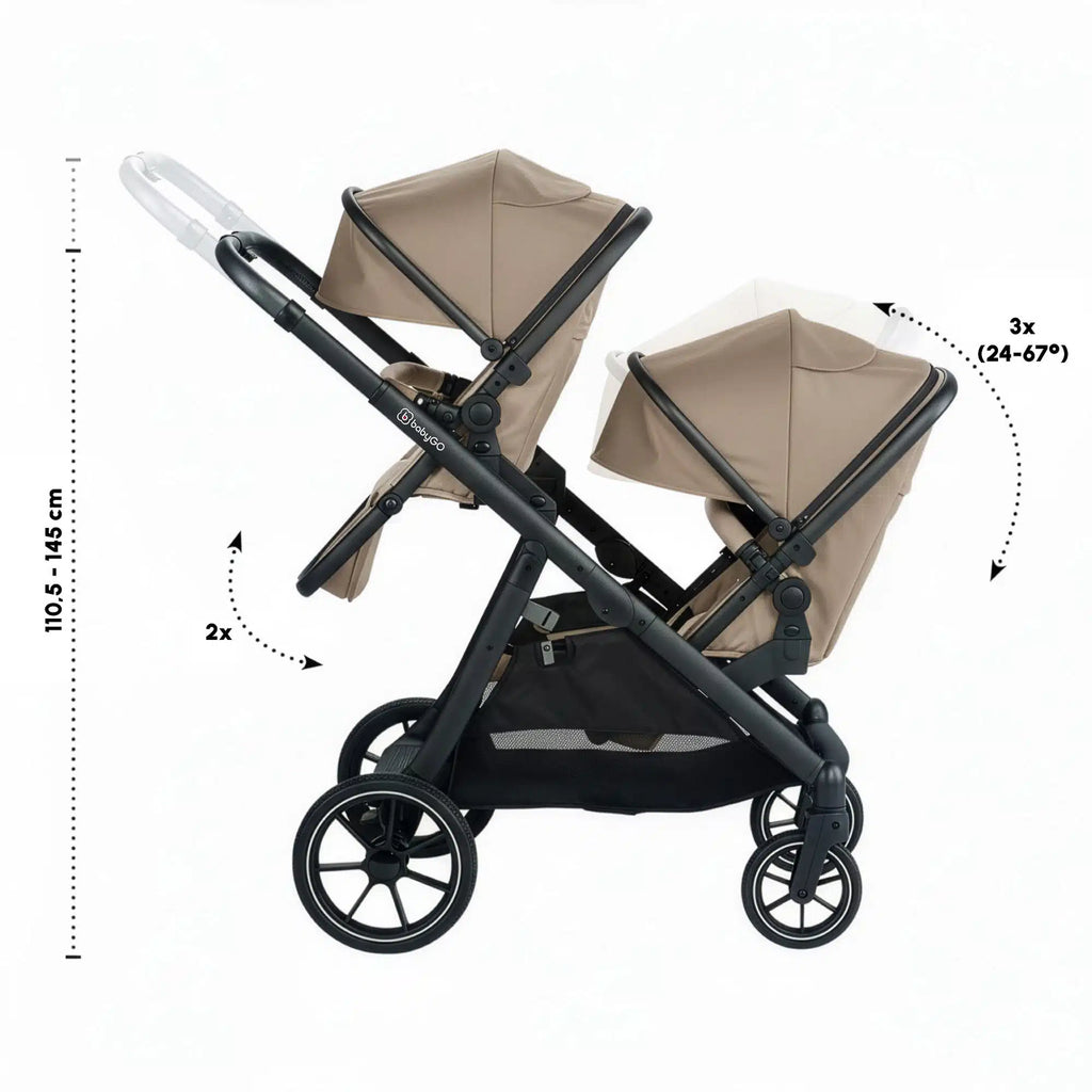 RetailSync:12881 BabyGo DUO Twin Stroller - Seats & Bassinets inc. Adapters