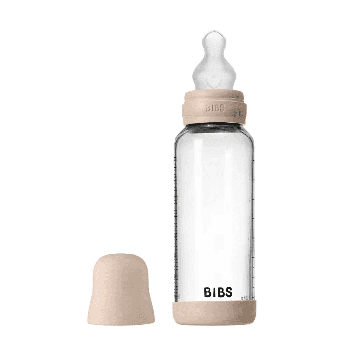 Bibs Baby Glass Bottle Round Silicone 1 pk 240ml Medium Flow – Blush