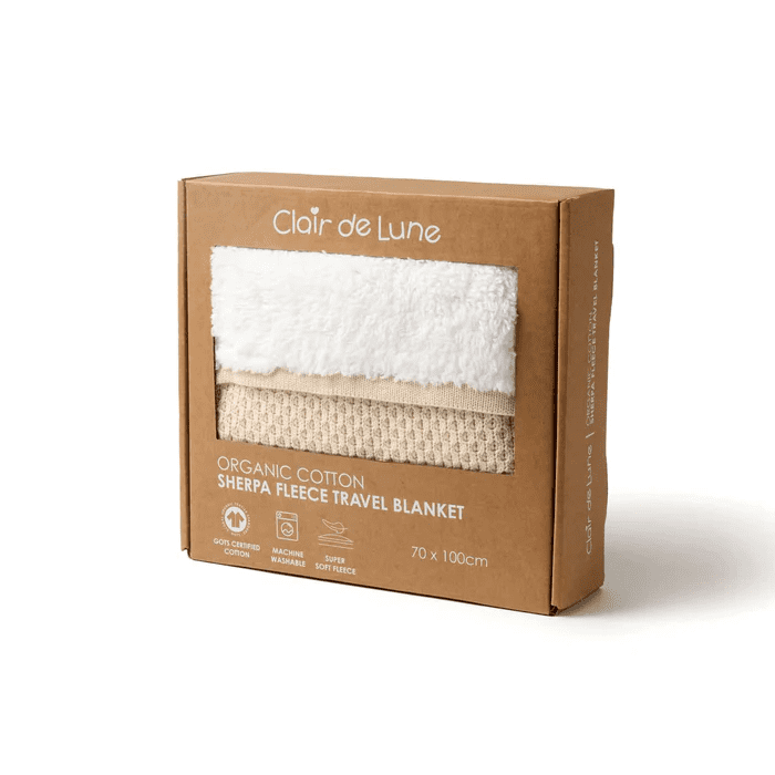 Clair De Lune Organic Knit Sherpa Blanket – Cream