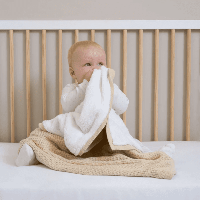 Clair De Lune Organic Knit Sherpa Blanket – Cream