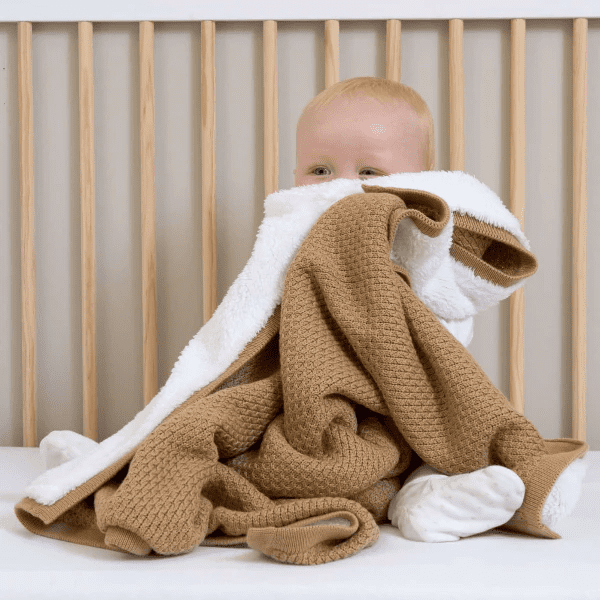 Clair De Lune Organic Knit Sherpa Blanket – Biscuit