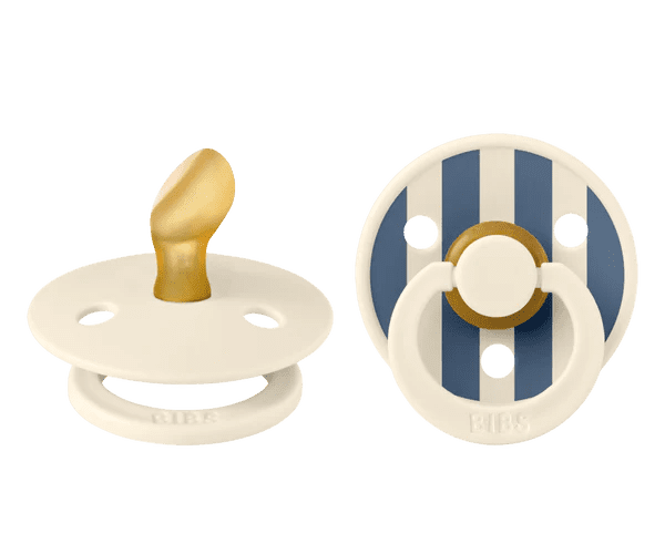 Bibs Colours Soother – Natural Rubber – 2 pack – Size 1 – Anatomical – Ivory Steel/ Blue Mix