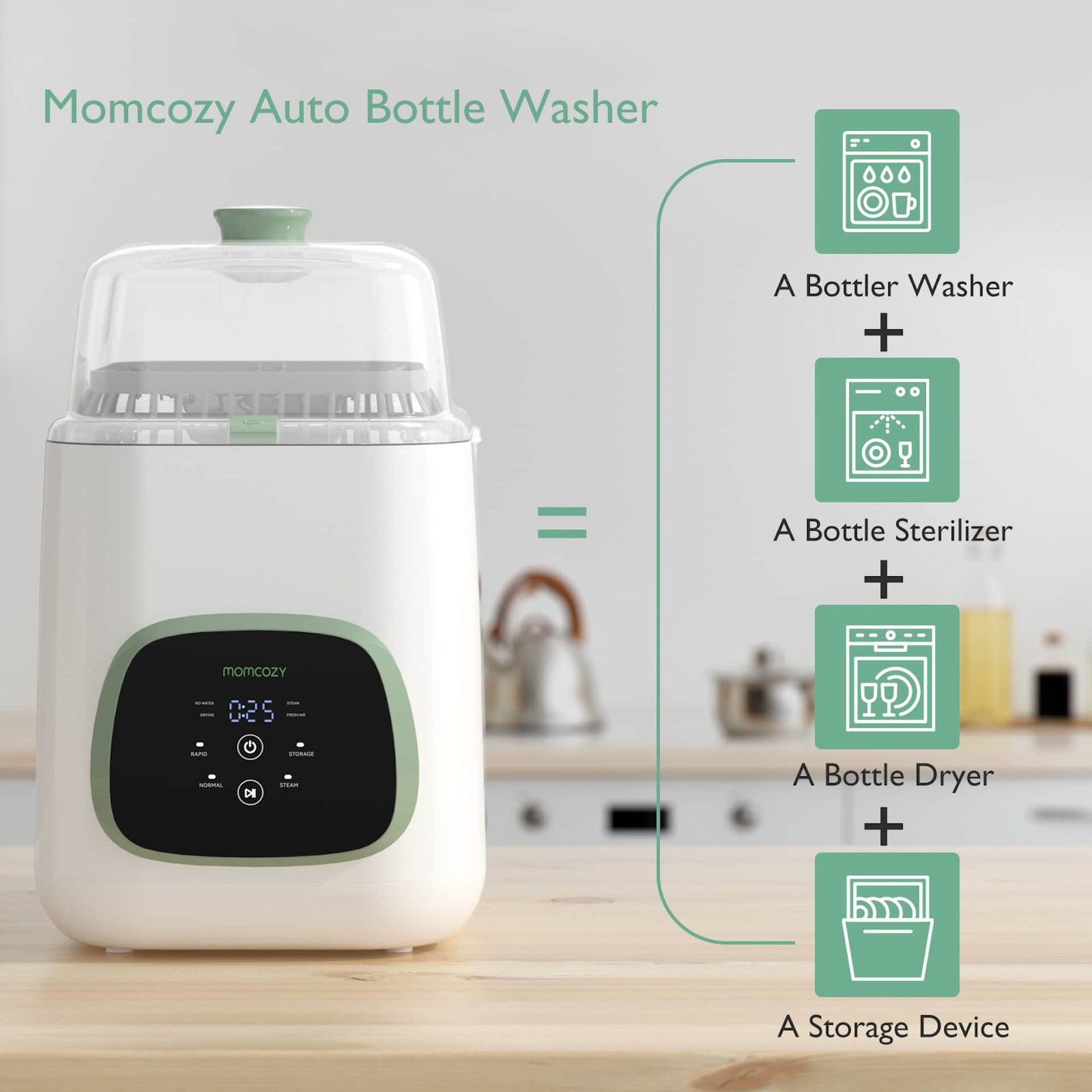 MomCozy KleanPal PRO Baby Bottle Washer – Sterilizer-Dryer