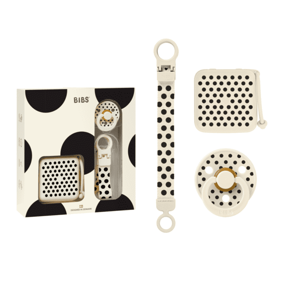 Bibs Gift Set Polka Soothe & Go Latex Size 2 Ivory Black