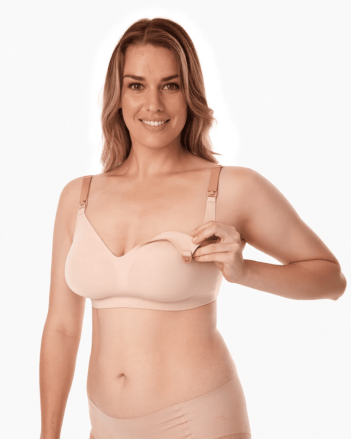 MomCozy Stylish – V Jelly Strip Lift Nursing Bra – Oyster Pink – L