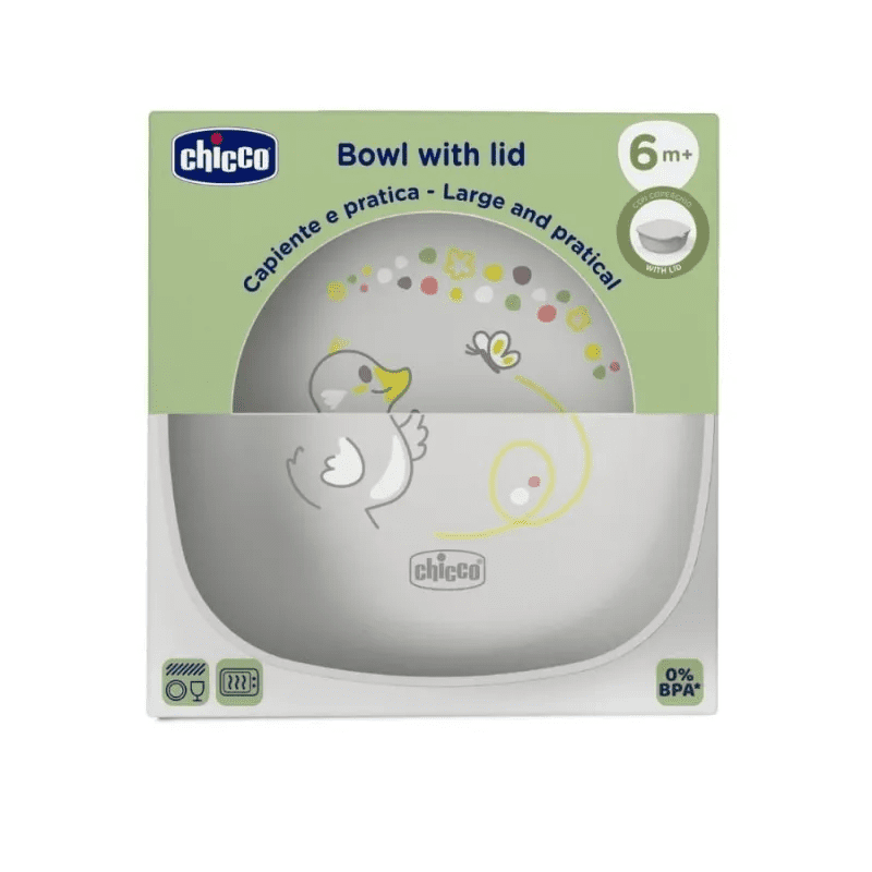 Chicco Bowl With Lid – Grey 6m+