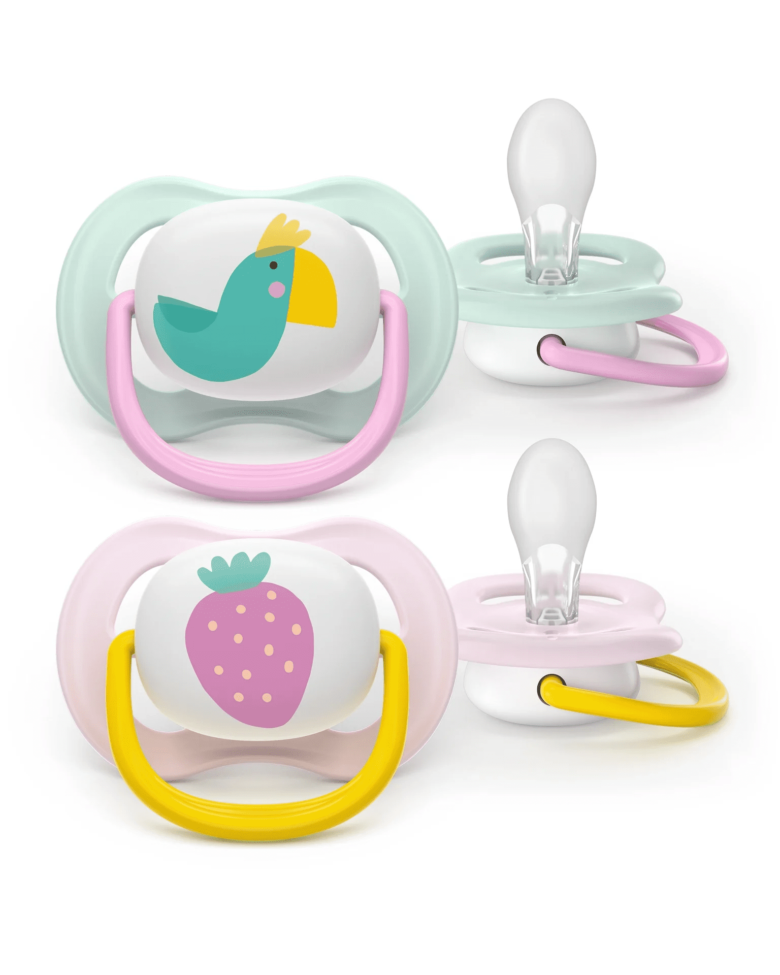 Avent Soother Ultra Air 0-6m Girl Bird + Strawberry