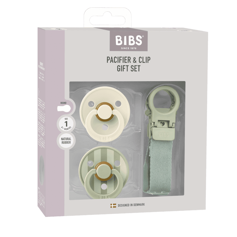 Bibs Soother & Loop Gift Set – Natural Rubber – Size 1 – Sage