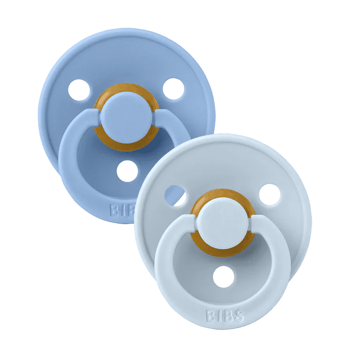 Bibs Colours Soother – Natural Rubber – 2 pack – Size 2 – Round -Sky Blue & Baby Blue