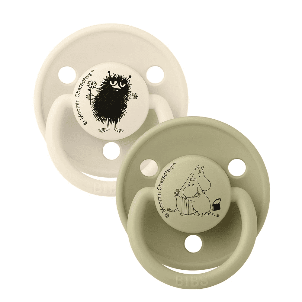 Bibs Colour Soother – De Lux Silicone – 2pk – One Size : X Moomin Ivory/Khaki
