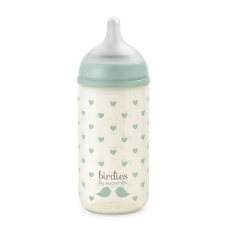 Suavinex Glass Bottle 240ml Birdies : Green